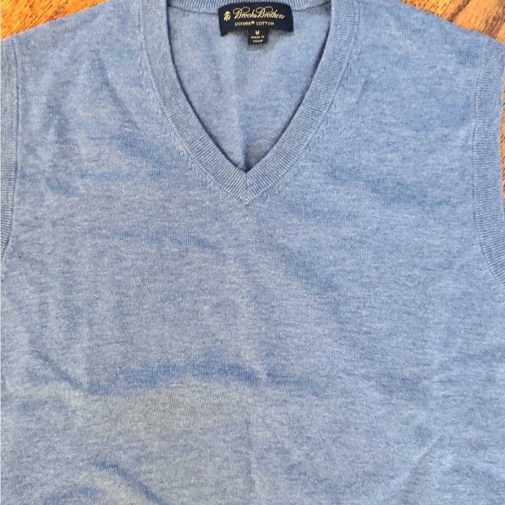 Brooks Brothers men’s size medium supima cotton blue v neck sweater vest - Picture 10 of 11